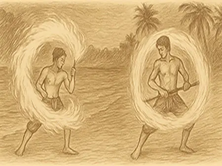 Fire show performer on the beach in Koh Samui