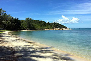 View of Choeng Mon Beach, Koh Samui, which was featured in the White Lotus Series.