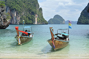 Two Thai long tail boats at Mu Ko Ang Thong Marine Park.